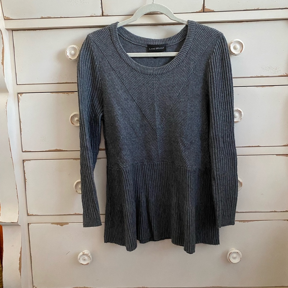 Lane Bryant Women's Gray Ribbed Peplum Sweater